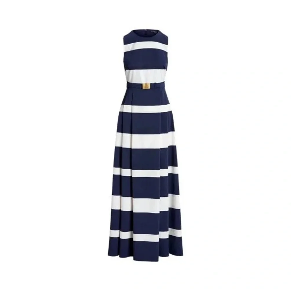 Ralph Lauren Striped Belted Faille Gown - Picture 2 of 13